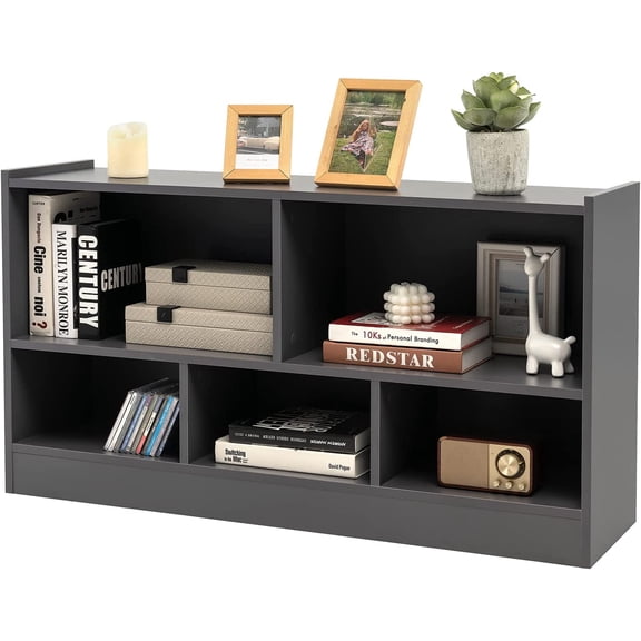 Happyyeah 5 Cube Bookcase, 2 Tier Wooden Storage Open Bookshelf, Multipurpose Display Storage Cabinet for Living Room, Bedroom, Hallway, Kid's Playroom, Reading Nook (Grey)