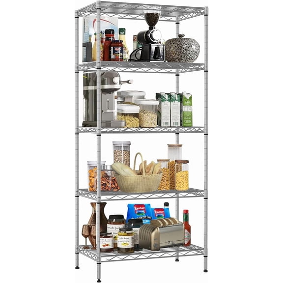 Happyyeah 5-Tier Wire Shelving Unit NSF Metal Storage Shelves 24" L x 14" W x 60" H Height Adjustable Wire Shelf with Adjusting Leveling Feet for Kitchen Office Pantry Bathroom Garage, Chrome
