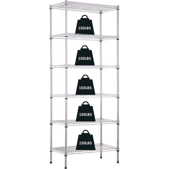 Happyyeah 6-Tier Wire Shelving Unit Storage Shelves Metal Shelves 60"x23"x13" Heavy Duty Metal Storage Rack Wire Rack NSF Height Adjustable for Home Kitchen Bathroom Garage Shelving(Chrome)
