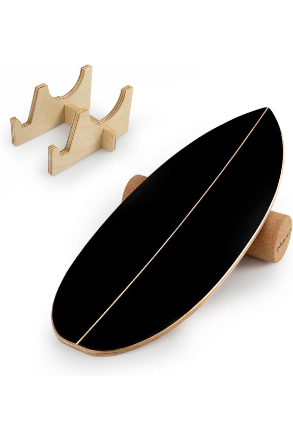 Balance Board Trainer for Adults, Wooden Balancing Board with Cork Roller and Storage Rack to Exercise and Build Core Strength, Wobble Board for Skateboard, Snowboard