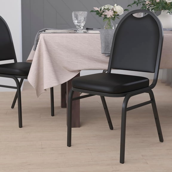 Happyyeah Commercial Grade 500 LB. Capacity Dome Back Stacking Banquet Chair in Black Vinyl with Black Metal Frame