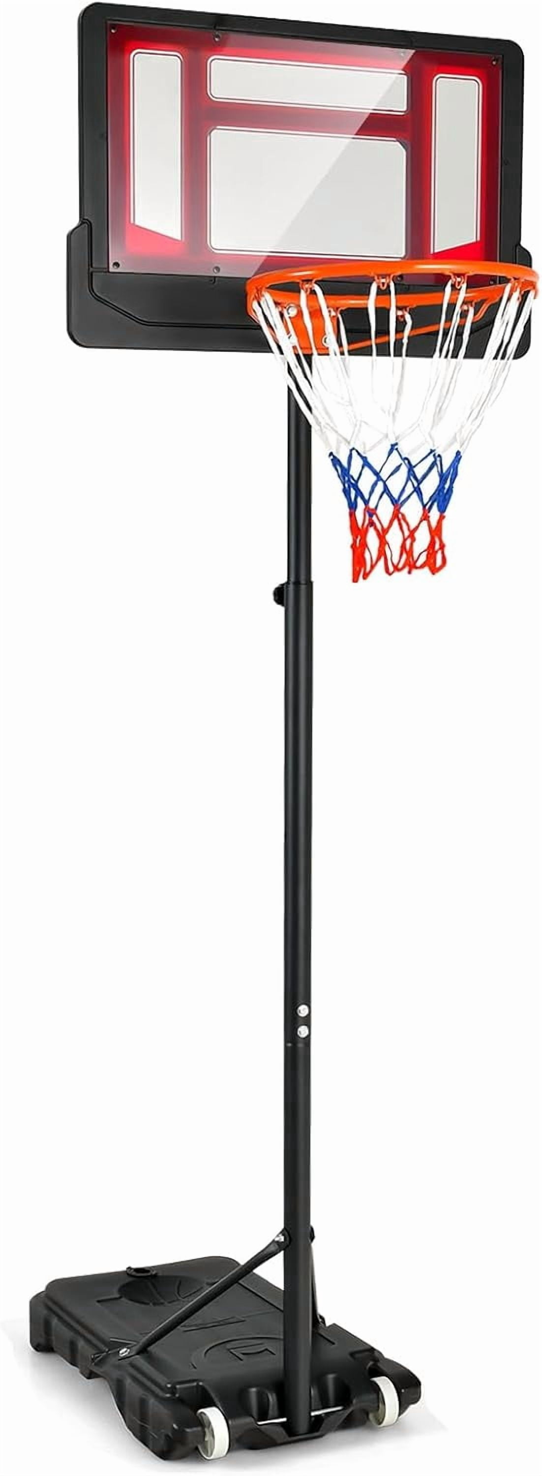 Happyyeah Portable Basketball Hoop, Basketball Goal w/4.3 FT-8.2 FT Adjustable Height, Ball Storage, Indoor Outdoor Weather-Resistance Basketball Hoop System for Outside Backyard, Driveway