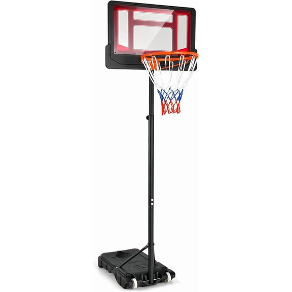 Happyyeah Portable Basketball Hoop, Basketball Goal w/4.3 FT-8.2 FT Adjustable Height, Ball Storage, Indoor Outdoor Weather-Resistance Basketball Hoop System for Outside Backyard, Driveway