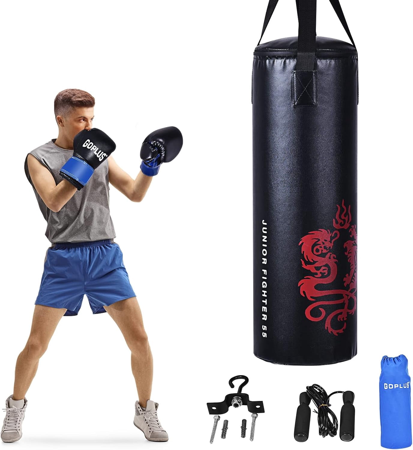 Happyyeah Punching Bag Set with Gloves, 22LBS/ 40LBS Filled Kick Boxing Bag, Rucksack, Jump Rope, Firm Hook, Heavy Bag for Adults MMA Training, Muay Thai, Krav MAGA, Taekwondo, Karate
