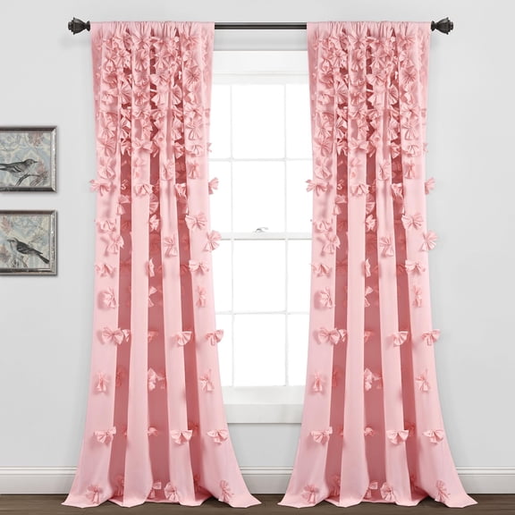 Happyyeah Riley Light Filtering Window Curtain Panel, Single 54" W x 84" L, Pink - Cute Pink Curtains for Bedroom - Bow Decor - Coquette Curtains for Windows