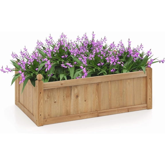 Happyyeah Wood Raised Garden Bed, 46 x 24 x 16 Rectangular Flower Box w/Drainage Holes for Growing Vegetables, Flowers, Herbs, Outdoor Planter Box for Backyard Garden Lawn