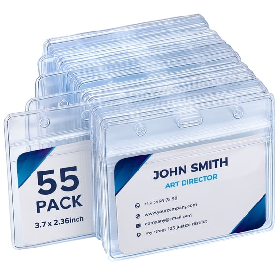 Hapric ID Card Holder Extra Thick Horizontal Resealable Zip Waterproof Plastic Clear 55 Pack 3.78 x 3.15 Inch
