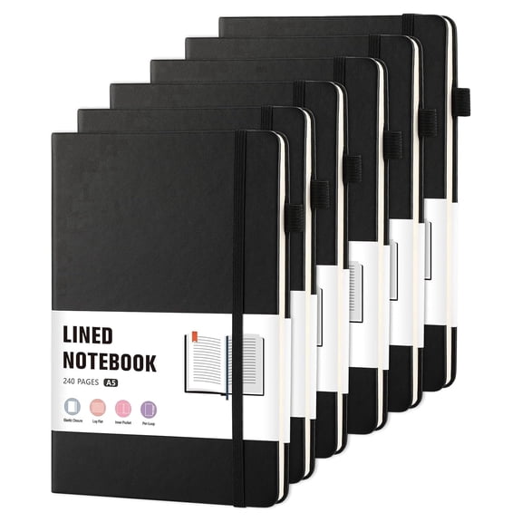 Hapric 6 Pack Hardcover Notebooks A5 8.3 x 5.9 in - College Ruled 120 Sheets 70gsm