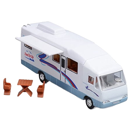 Haptime 76 Inch Cool Mini Motorhome Toy Diecast Pullback Recreational Vehicle Pull Back Rv With Diy Furnitures Holiday Camper Van Model For Kids Children Gift (White)
