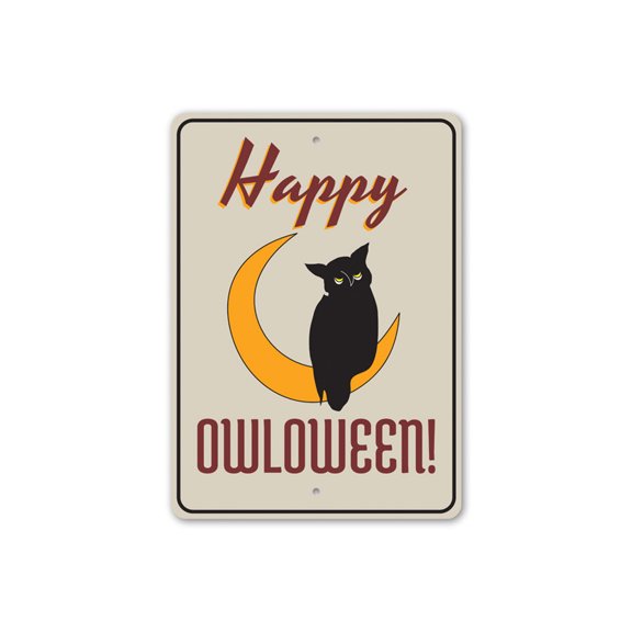 Hapy Owloween, Halloween Owl Sign, Trick or Treat Aluminum Metal Decor Sign - 4x18 inches