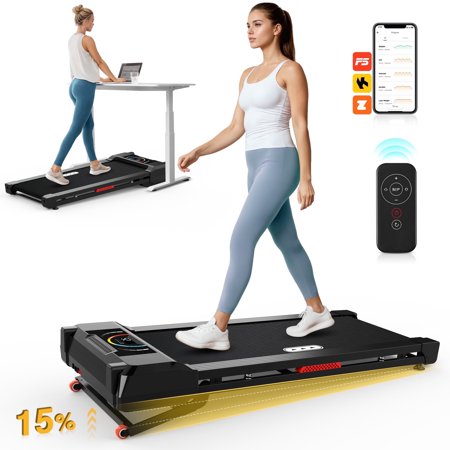 Hapycity 15% Auto Incline Walking Pad Treadmill, 350lbs Capacity, Portable Under Desk Treadmill with APP & Remote for Home Office