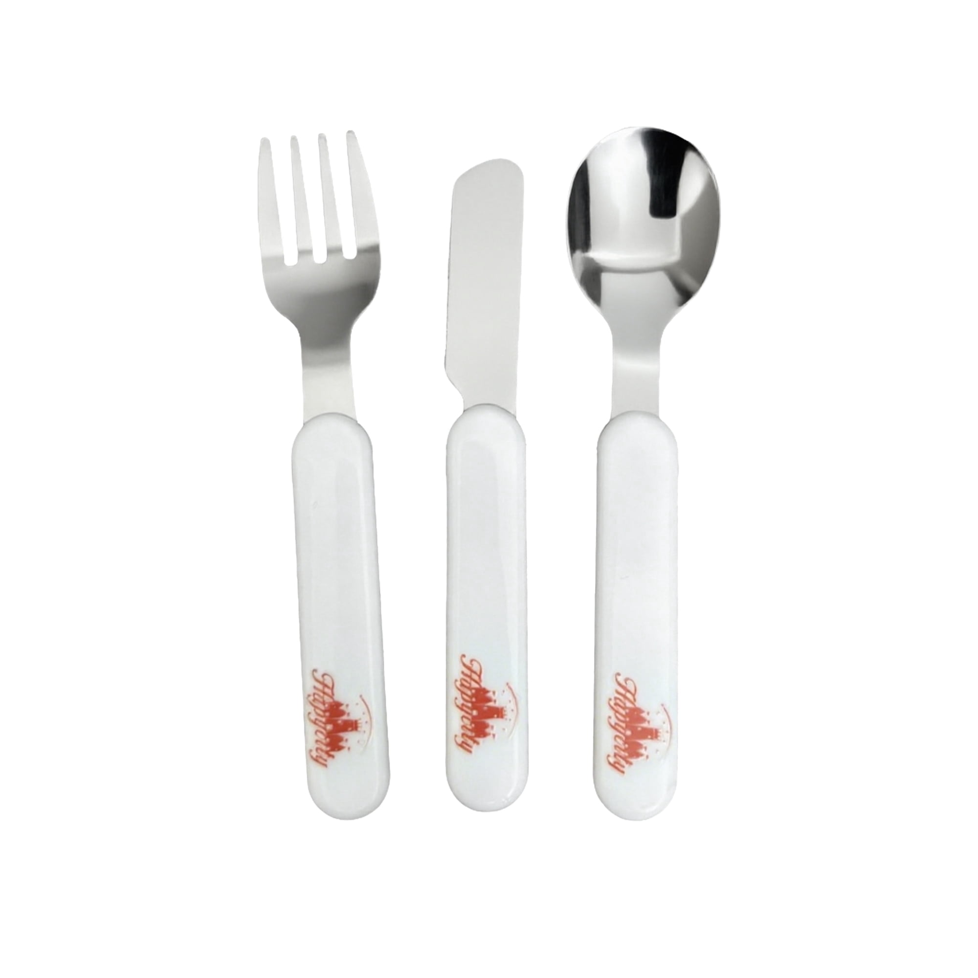 Hapycity Baby Cutlery, 3-Piece Stainless Steel Toddler Fork Spoon Knife with Plastic Handle, Safe Tableware for Kids Feeding