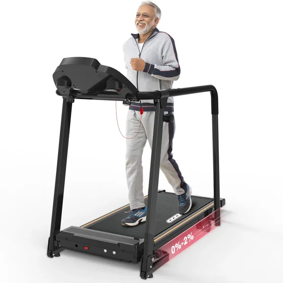 Hapycity Foldable Walking Treadmill for Seniors with Long Handrails & 0%-2% Incline, 300 lb Capacity for Home Recovery Fitness Exercise Machine