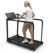 Hapycity Walking Treadmill for Seniors with Long Handrails, Forward & Reverse Walk, 0% Incline, 300 lbs Capacity for Home Recovery Fitness Exercise Machine