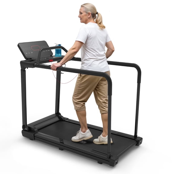 Hapycity Walking Treadmill for Seniors with Long Handrails, Forward & Reverse Walk, 0% Incline, 300 lbs Capacity for Home Recovery Fitness Exercise Machine