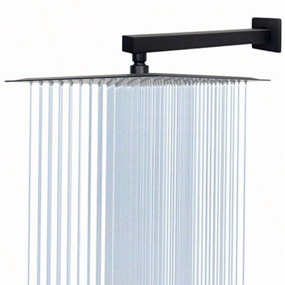 HarJue Shower Head With Extension Arm High Pressure Square With ShowerArm Stainless Steel Rainfall Waterfall Full Body Coverage 12'' Shower With 16'' Arm Matte Black