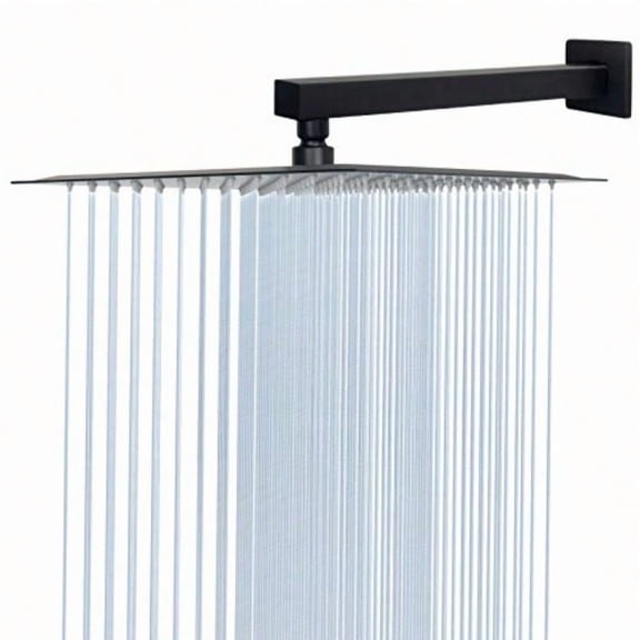 HarJue Shower Head With Extension Arm High Pressure Square With ShowerArm Stainless Steel Rainfall Waterfall Full Body Coverage 12'' Shower With 16'' Arm Matte Black