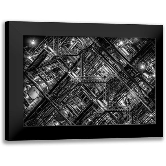 Hara, Tomoshi 24x17 Black Modern Framed Museum Art Print Titled - Factory Staircase