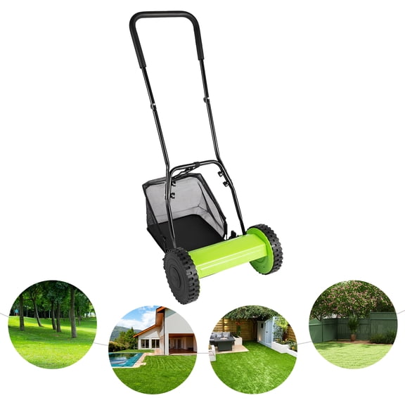 Haraisyo 12" Manual Push Reel Lawn Mower With 5 Blades Made of 65 Manganese Steel, 6 Gallon Nylon Grass Catcher, Anti-Slip U-Shaped Handle, Adjustable Cutting Height 0.47"-1.77"
