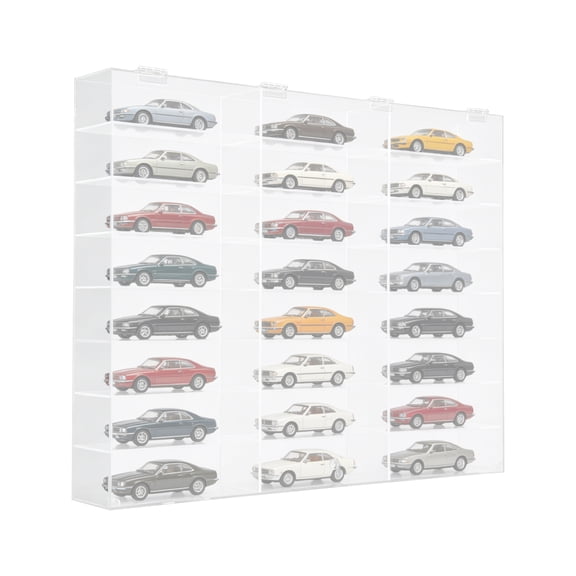 8Tier 24Compartment Clear Acrylic WallMounted Display Case, 90 WideAngle Door, Dustproof Collectible Storage Box for Toy Car Model Souvenir Display