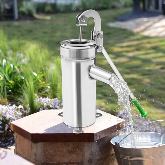 Haraisyo Manual Stainless Steel Hand Well Pump, 26.25 FT Max Suction Depth, Water Transfer Pump for Garden, Courtyard, Farm & Remote Outdoor Areas