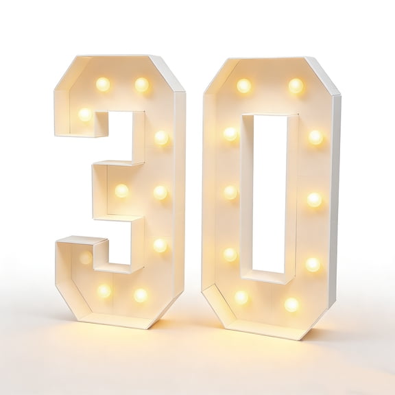 Haraisyo Warm Light Up Number Floor Standing KT Board with LED Bulbs, Lighted Digital Sign for 30th Birthday & Anniversary Party Decor