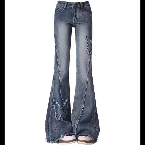 Harajuku Denim Trousers Y2k Trashy 2000s Clothes Women's Blue Flare Jeans Baggy Vintage 90s Aesthetic Low Waist Cowboy Pants