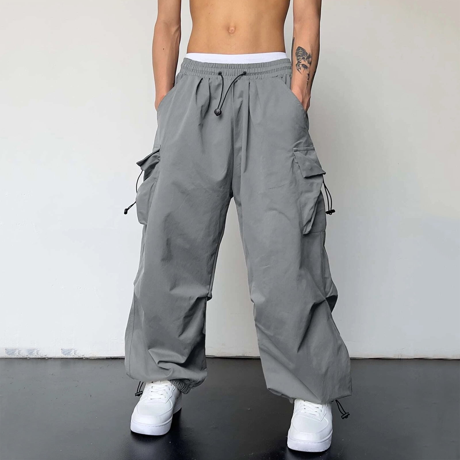 【BAON】Yokori Vintage Wide Cargo Pants Harajuku Oversized Cargo Parachute Pants Men Streetwear