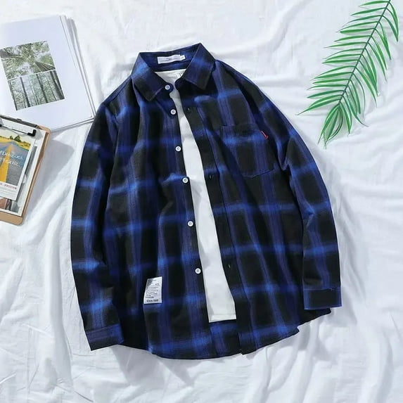 Harajuku Plaid Shirts Men Spring 2021 Autumn Winter High Quality Casual Flannel Men Oversized Loose Retro Long Sleeve Shirts New (2,M)
