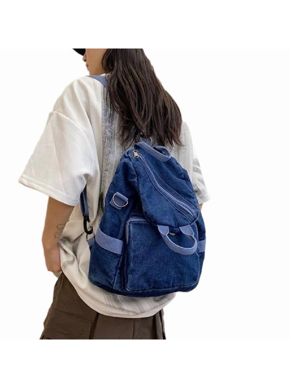 Harajuku Retro Denims Backpack Adjustable Strap Shoulder Bag Vintage Handbag