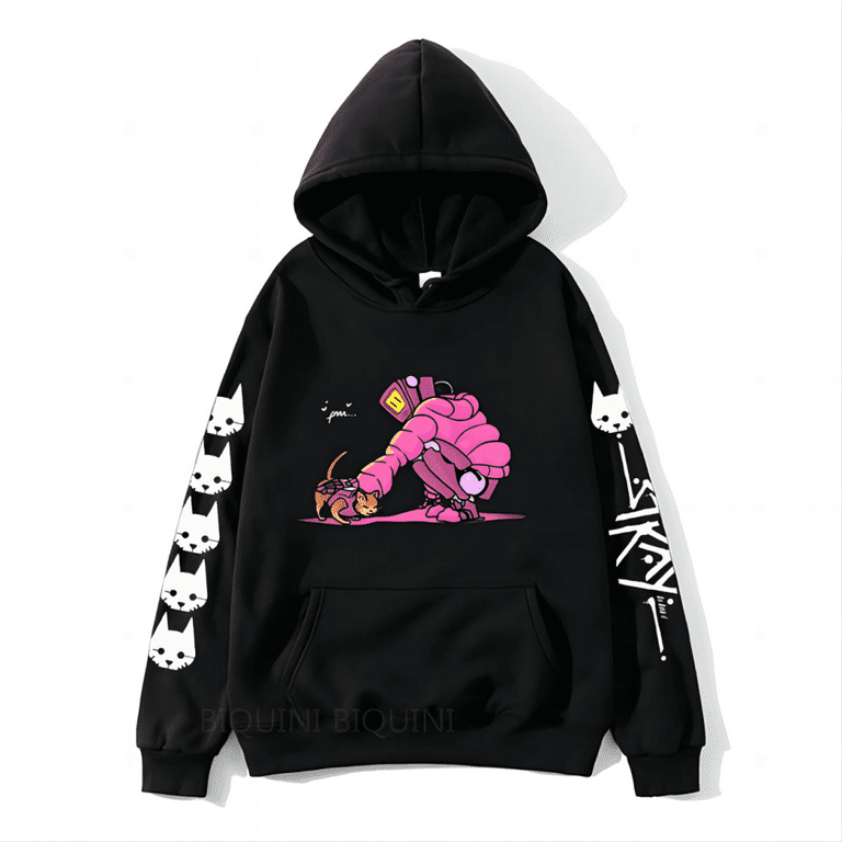 Harajuku Stray Game Momo and Cat Cartoon Hoodies Men Women Stray