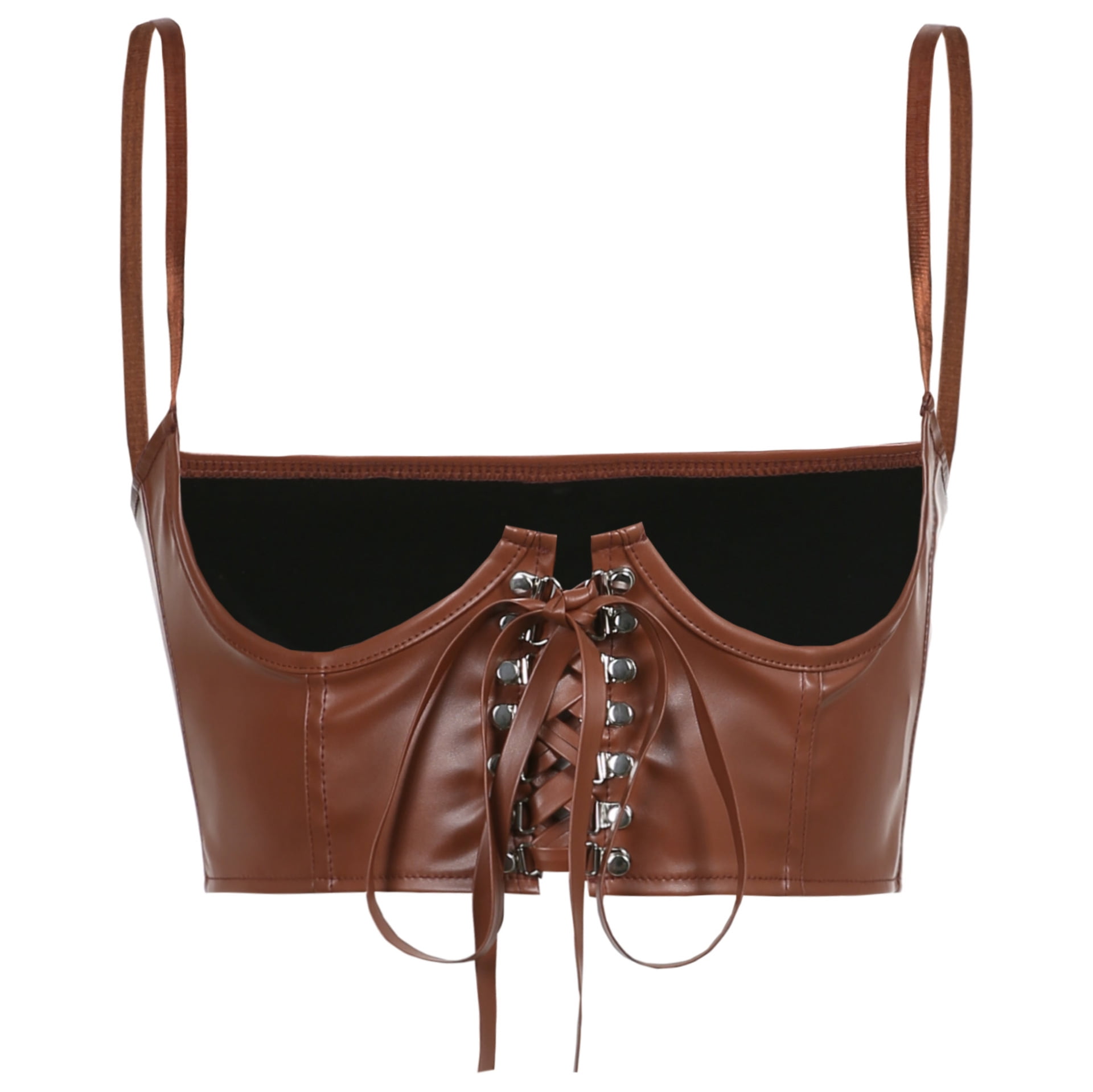 Brown Faux Leather Hook Front Corset Set