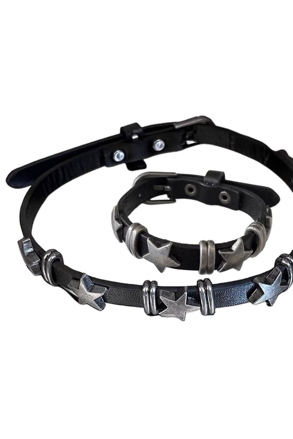 Harajuku Style Leathers Bracelet Trend Punk Rivet Five-Pointed Star Neck Bands Nightclub Bar Wild O Style Neck Chain