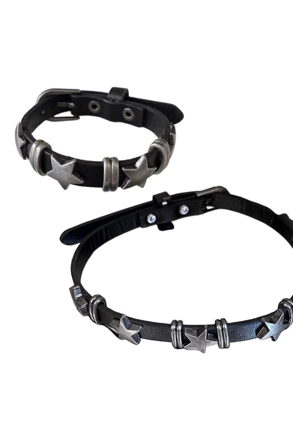 Harajuku Style Leathers Bracelet Trend Punk Rivet Five-Pointed Star Neck Bands Nightclub Bar Wild O Style Neck Chain