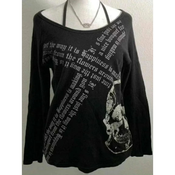 Harajuku T Shirts Women Skull Print Slash Neck Y2k Tops Fashion Gothic 2000s Vintage Tees Streetwear Punk Letter Black Tshirts
