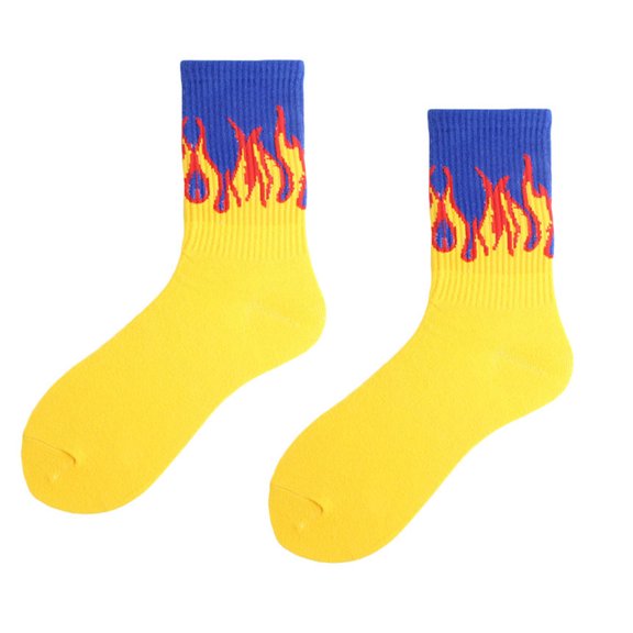 Harajuku Unisex Flame Print Crew Socks Hip Hop Contrast Color Skateboard Hosiery
