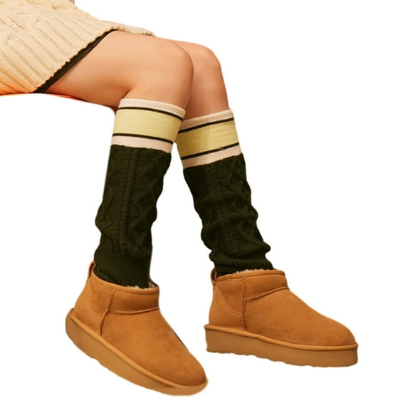 Harajuku Women Colorblock Striped Cable Knit Boot Socks Loose Style Leg Warmers