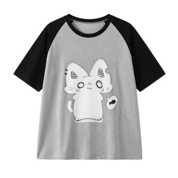 Harajuku Y2k Cute Kawaii Anime Graphic Tees Oversized Streetwear Shirts (Grey L)