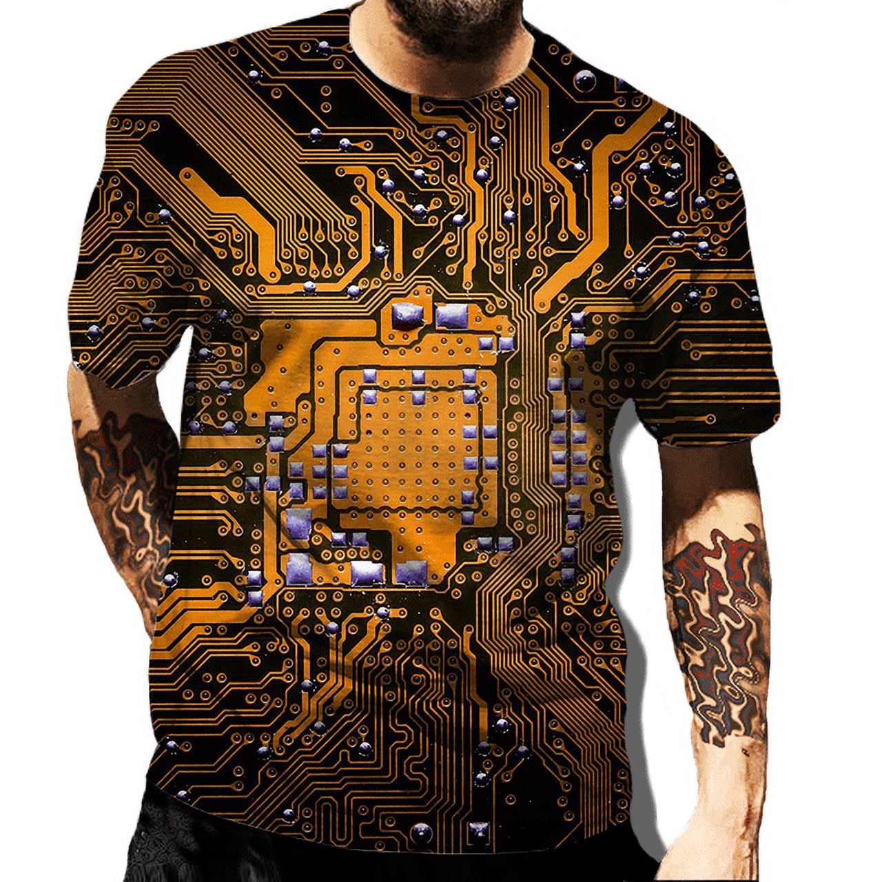 Harajuku men's and women's circuit board 3D printed T-shirt summer men ...