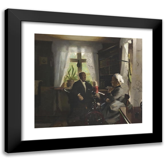 Harald Slott-Møller 14x12 Black Modern Framed Museum Art Print Titled - Elderly Married Couples in Conversation in the Living Room