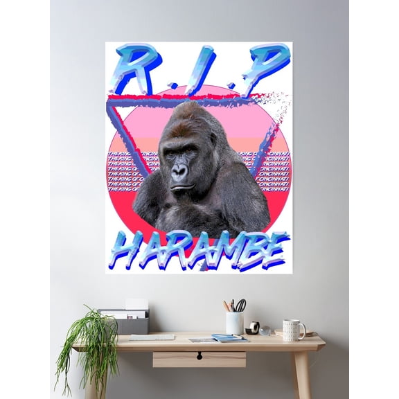 Harambe Vintage T-Shirt Poster Wall Art, Modern Wall Decor For Living Room Bedroom, 12x18 UNFRAMED