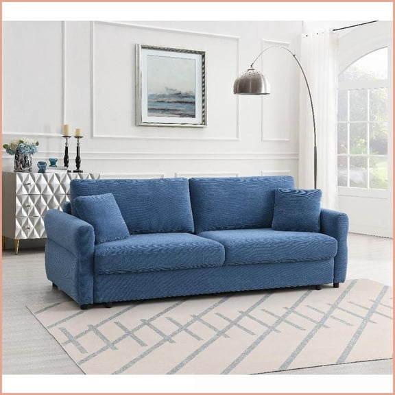 Haran Modern Fabric Pull-Out Sleeper Sofa with Queen-Size Bed & Storage | Blue | Fabric | Wood