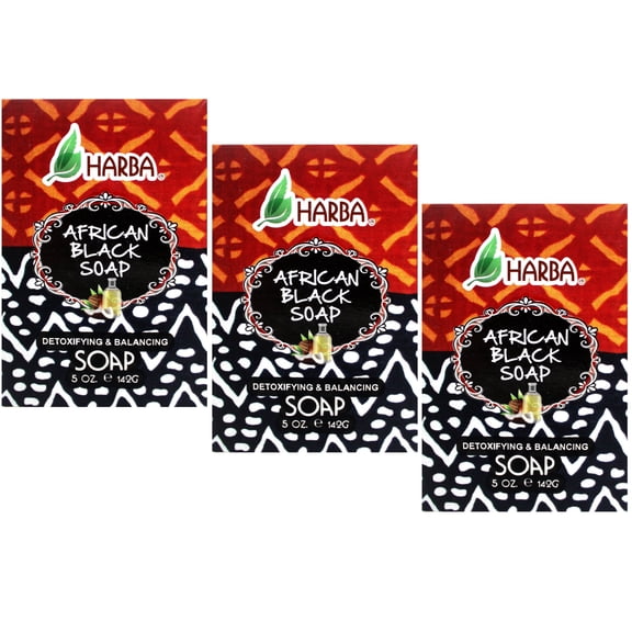 Harba Bath Soap African Black, Detoxifying & Balancing, 5 OZ (142g) - 3 Pack