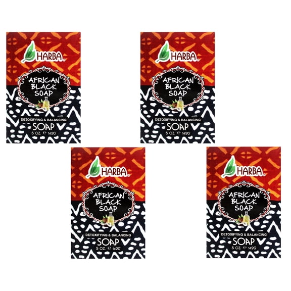 Harba Bath Soap African Black, Detoxifying & Balancing, 5 OZ (142g) - 4 Pack