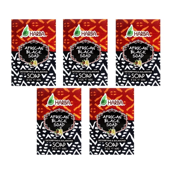 Harba Bath Soap African Black, Detoxifying & Balancing, 5 OZ (142g) - 5 Pack