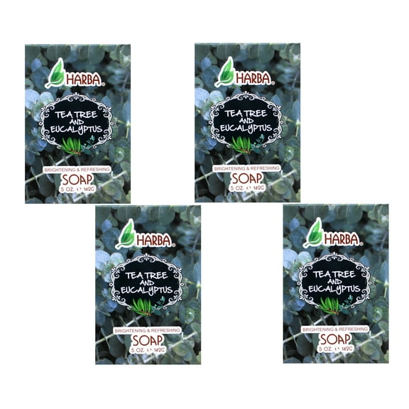 Harba Bath Soap, Brightening & Refreshing, Tee Tree & Eucalyptus, 5 OZ - 4 Pack