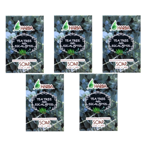 Harba Bath Soap, Brightening & Refreshing, Tee Tree & Eucalyptus, 5 OZ - 5 Pack