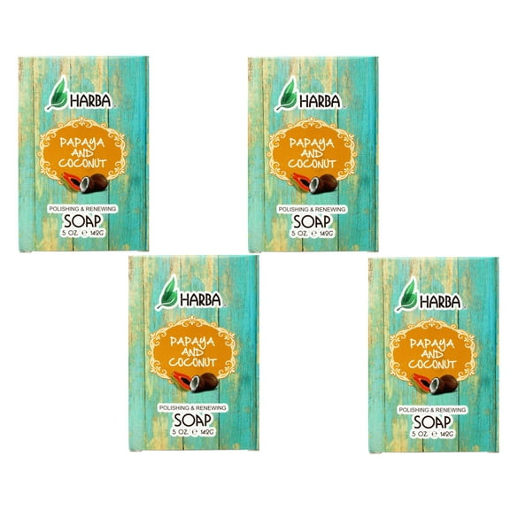 Harba Bath Soap Papaya and Coconut, Polishing & Renewing - 5 OZ (142g) - 4 Pack