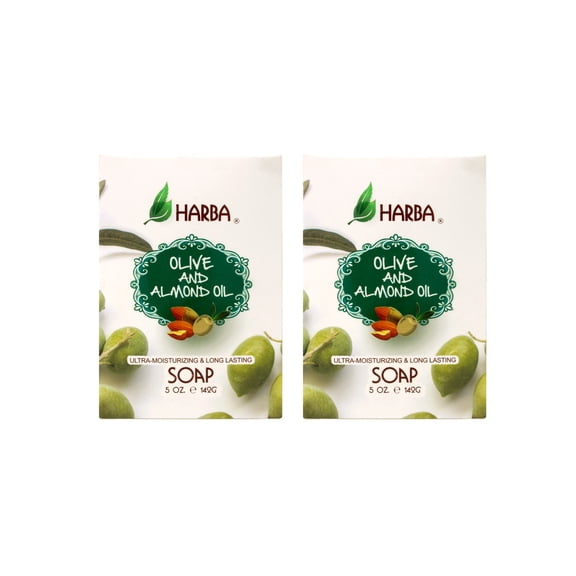 Harba Bath Soap, Ultra-Moisturizing & Long Lasting, Olive & Almond Oil, 5 OZ - 2 Pack