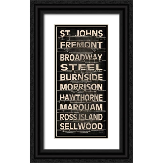 Harbick, N. 13x24 Black Ornate Wood Framed with Double Matting Museum Art Print Titled - Portland Bridges II